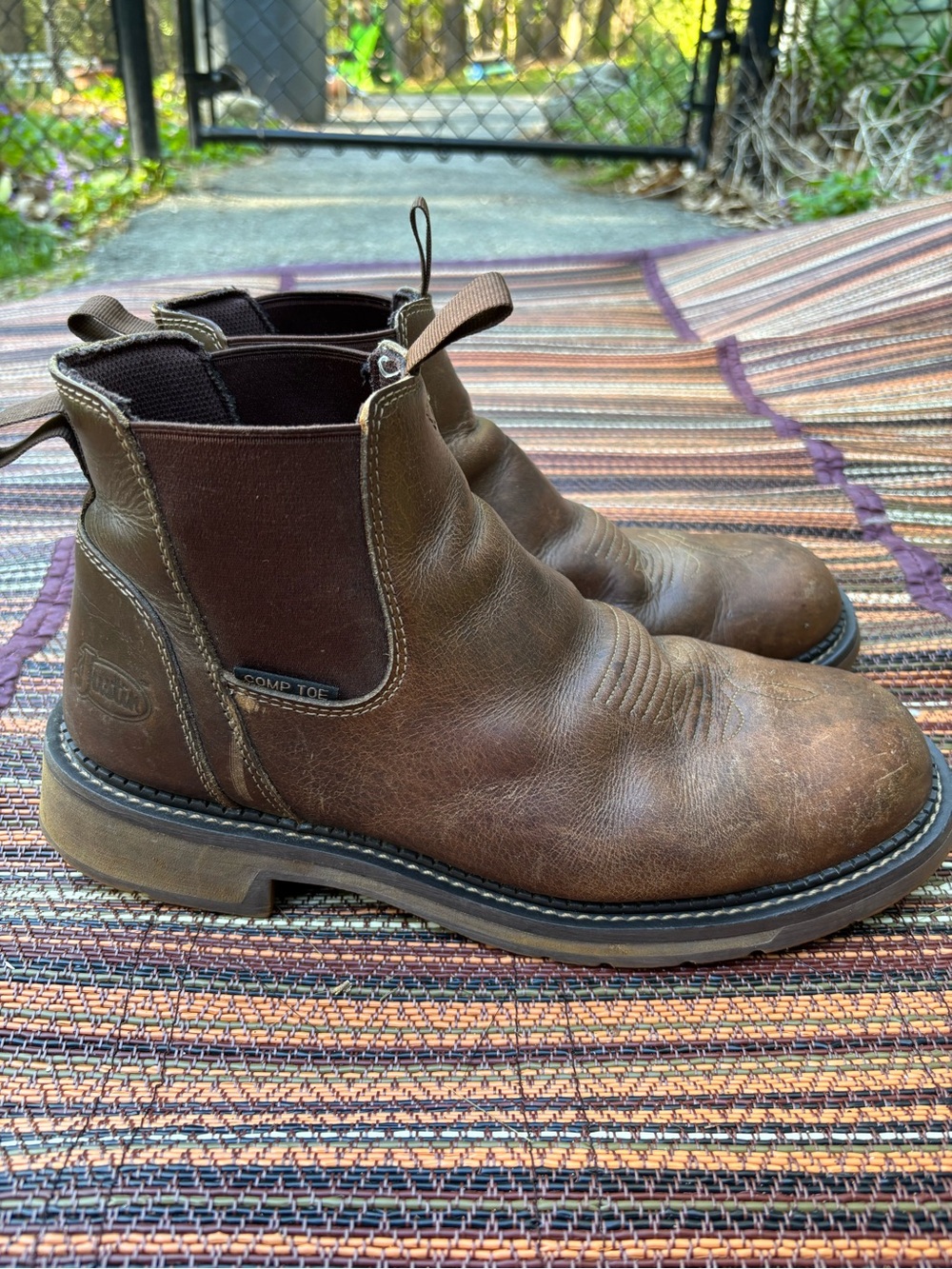 Justin Boots Brown Slip-On Western Work Boots